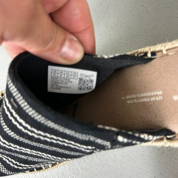 TOMS Women’s 10 Monica Mule Wedge Sandal Black Stripe Canvas Espadrille - Picture 7 of 7